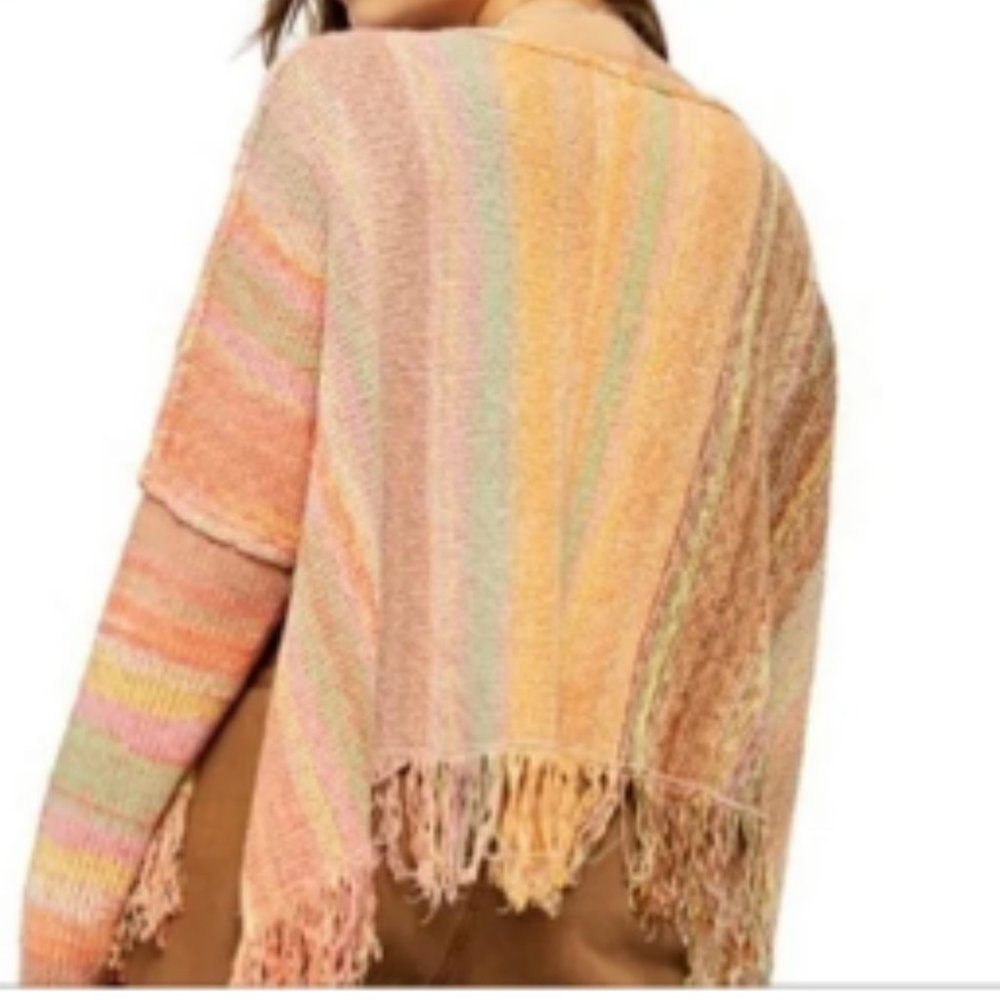 Free People Radiate Striped Fringed Pullover Drop Shoulder Long Sleeve Sweater
